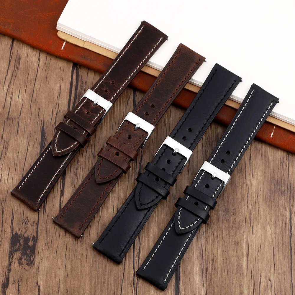 

Genuine Leather Watchband 18mm 20mm 22mm 24mm Handmade Oil Wax Cowhide Strap Vintage Band Accessories Belt