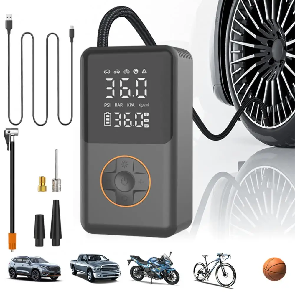 

Outdoor Tire Inflator Portable Air Compressor Cordless Mini Bike Tire Pump, Air Pump for Car with Pressure Gauge, LED Light
