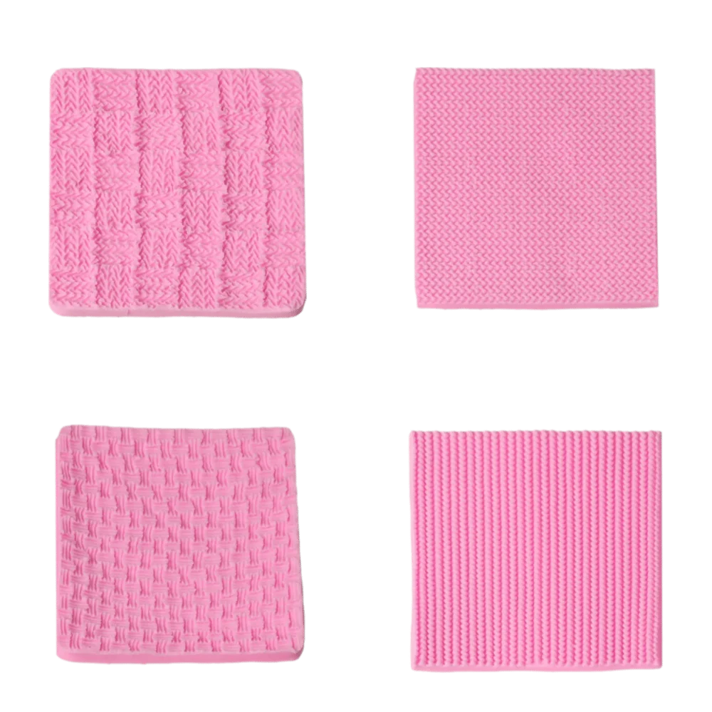 4PCS Silicone Fondant Mold Knitted Texture Nonstick Fondant Impression Mat Sweater Pattern Cake Lace Mold Cupcake Decorating