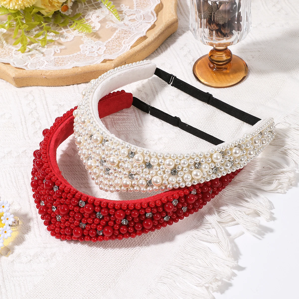 Pearl Velvet Sponge Kokoshnik Elastic Hairband Fashion Fabric Hair Bands Hoop Braided Headband Girls Valentine's Headwear