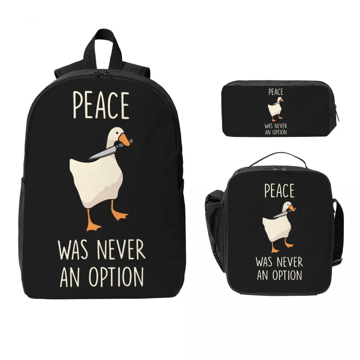 Goose Goose Peace Was Never An Option Backpack BookBag School Bag Computer Shoulder Bags 3ps Insulated Lunch Bag Pencil Case