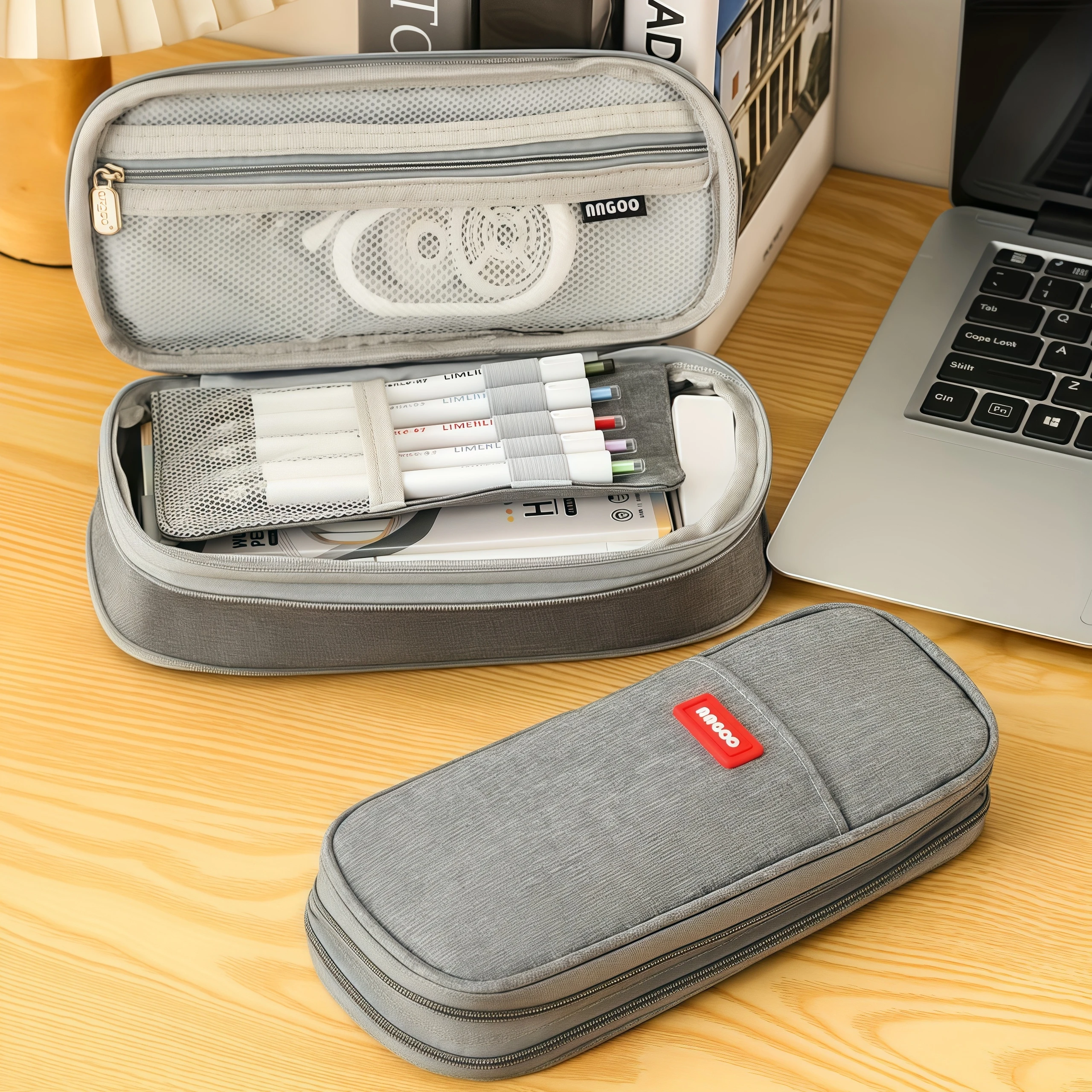 مقلمة قماشية متعددة الوظائف بطبقة مزدوجة، صندوق أدوات مكتبية محمول مقاوم للماء بسعة كبيرة، مستلزمات مدرسية مثالية #6