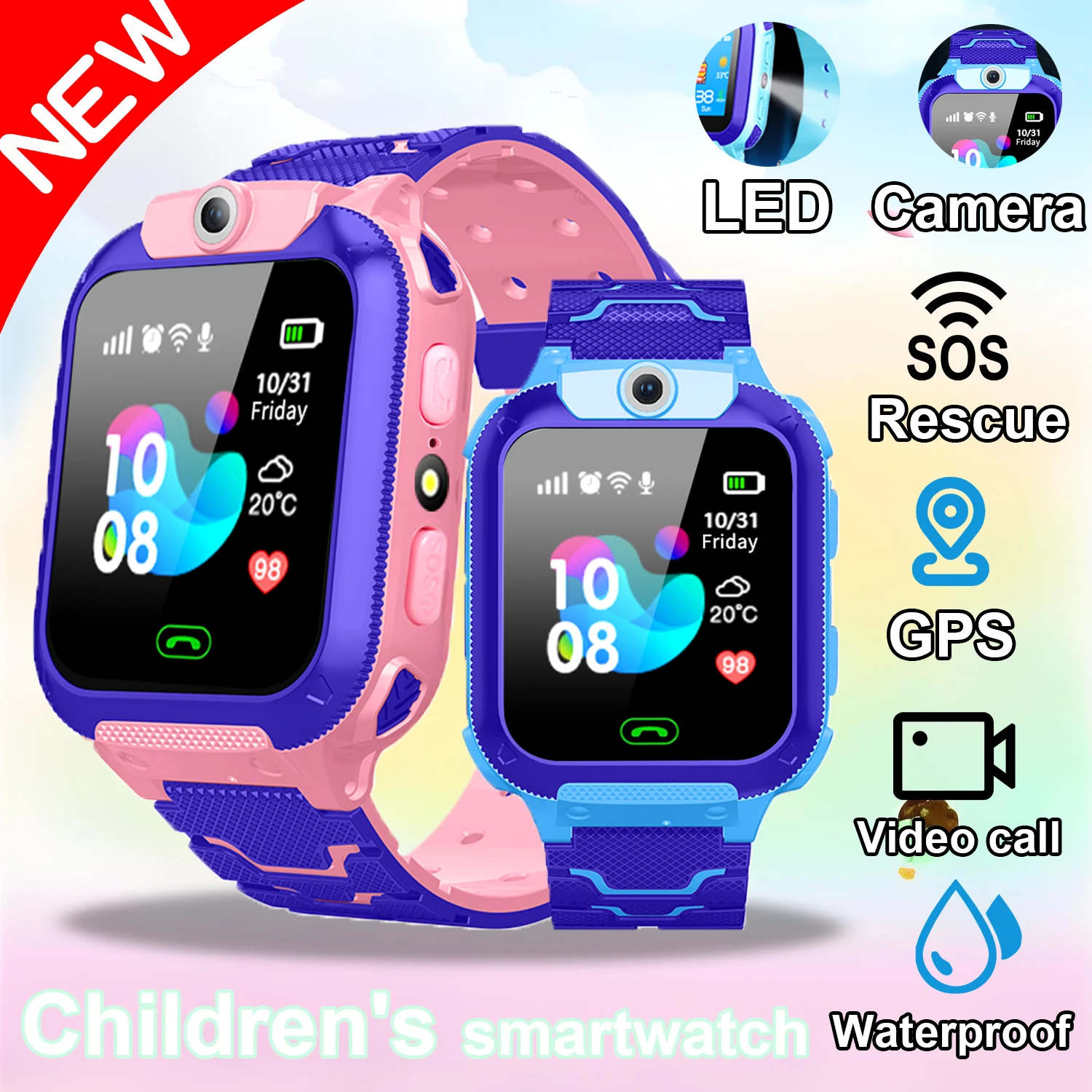 

New Kids Smart Watch SOS Antil-lost GPS Location Camera Sim Card Call IP67 Waterproof Smart Watch For Ios Android Kids Gift 2025