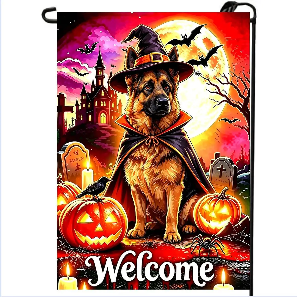 Halloween German Shepherd Dog Garden Flags for Outside 12x18 Double Sided | Small Burlap Holiday Outdoor Pumpkin Welcome Yar llp