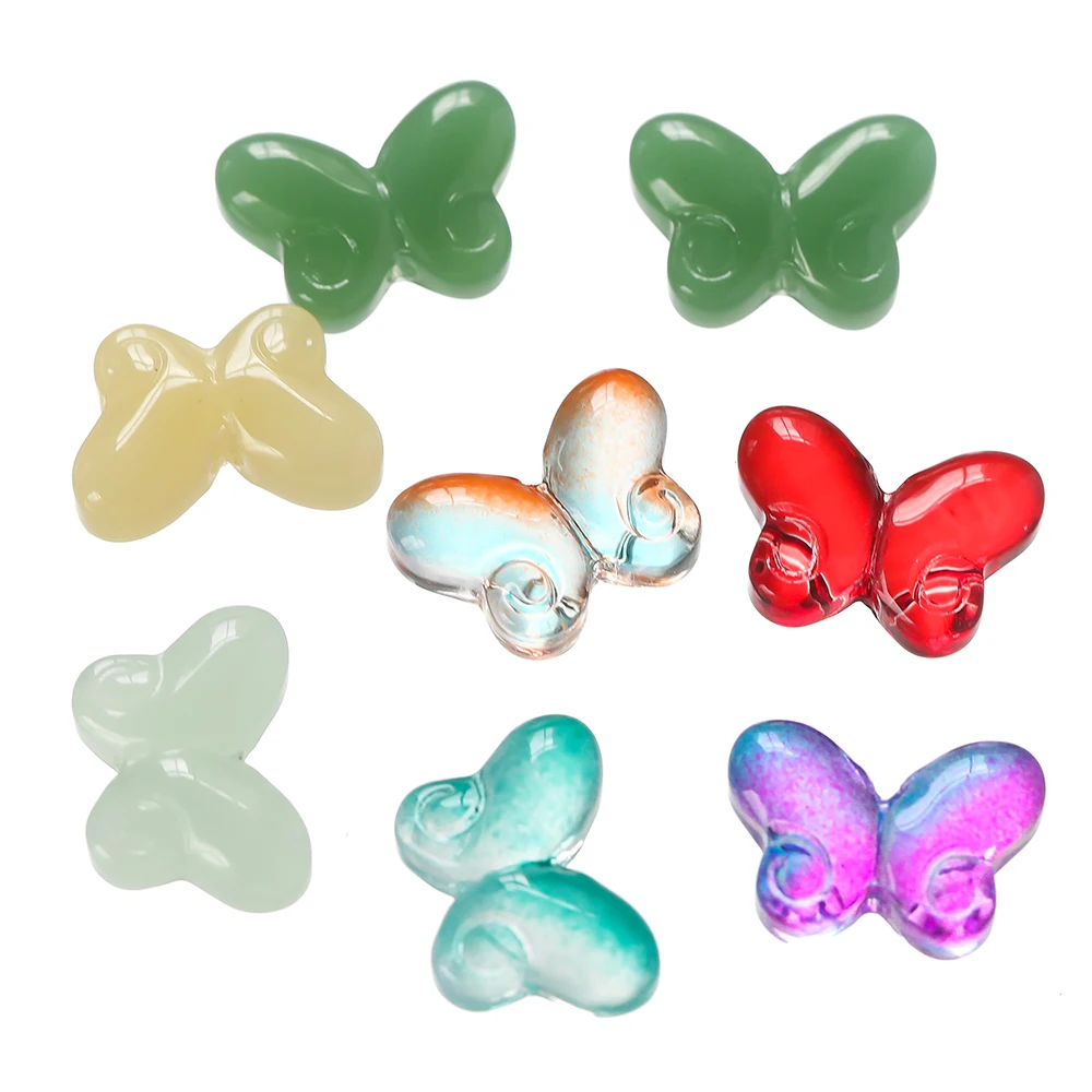10pcs 14.5mm Gradual Color Cute Butterfly Glass Beads Small Loose Spacer Beads For Necklace Bracelet DIY Jewelry Making Findings