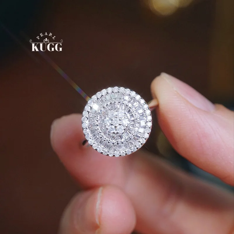 

KUGG 100% 18K White Gold Rings Luxury Round Shape 0.70carat Real Natural Diamond Engagement Ring for Women High Party Jewelry