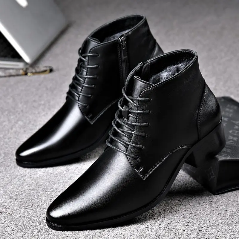 Mens Casual Business Office Formal Dress Chelsea Boots Shoes Faux Leather Boot Black Ankle Lace Up Botas Hombre Chaussure B284