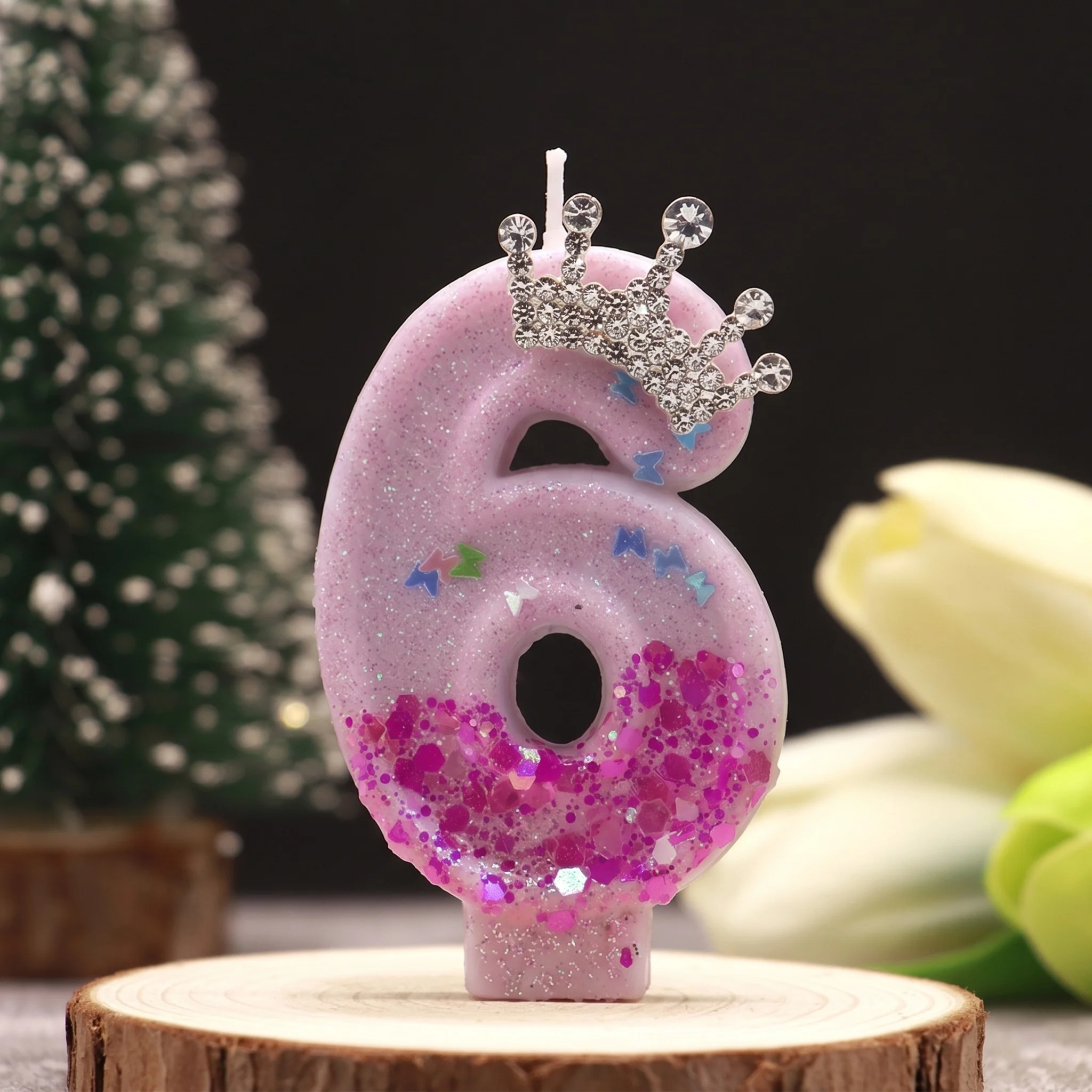 Pink Rose Red Sequins Dual Color Crown Princess Digital Birthday Candle - Festive Cake Decoration - view 3