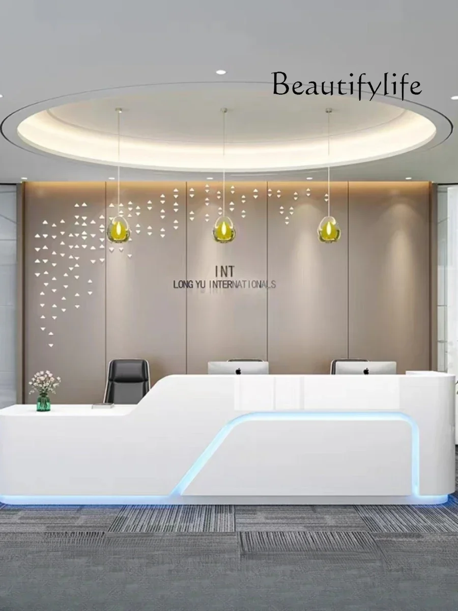 Curved paint front desk company large simple modern consultation reception desk beauty salon checkout page