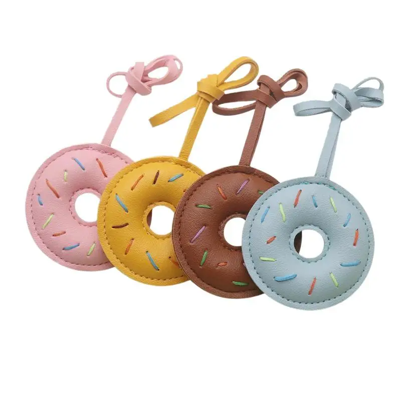 Kawaii Macaron-Farbener Donut PU-Leder Schlüsselanhänger Handgenähter Donut-Taschenanhänger für Mädchen Rucksack Handtasche Deko Geschenk – Detail 4