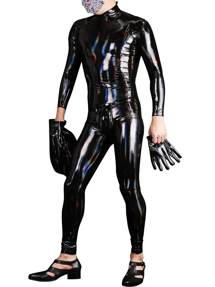 الليزر نظرة الرطب PVC Catsuit لامعة بولي Leather الجلود ارتداءها الجوارب تأثيري Zentai بوديستوكينج الساخن للتنحيف الجسم مثير بذلة يوتار