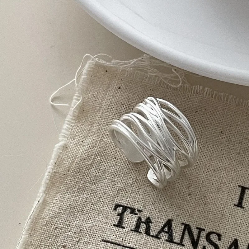 925 Sterling Silver Open Finger Ring Multilayers Lines Geometric Punk Stackable For Women Girl Jewelry Gift Dropship Wholesale