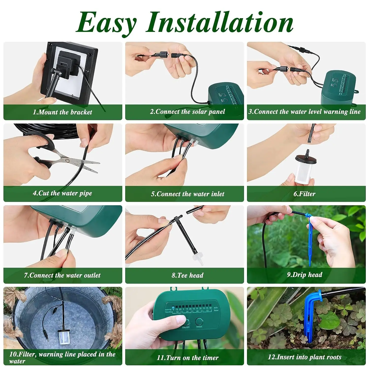 for Garden Greenhouse Dripper Controllers Kit Micro Drip  Pumps Solar Hydroponics Equipment Auto Drip Watering Irrigation System