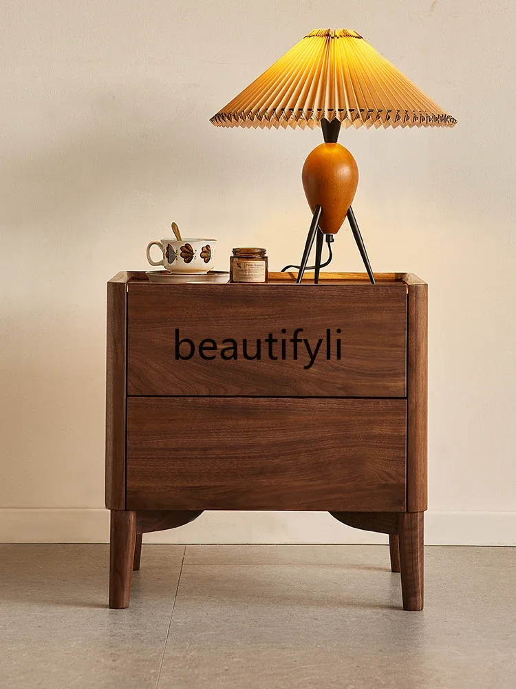 

Прикроватная тумбочка из черного ореха в Северной Америке, простой скандинавский домашний шкафчик для хранения из цельного дерева2936