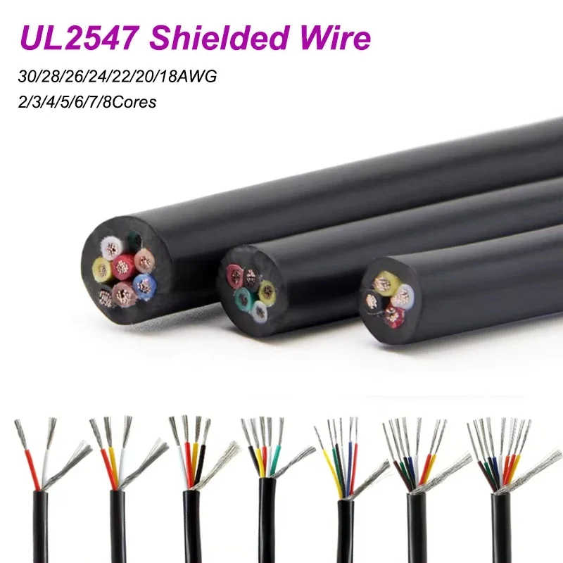 1~20m UL2547 Shielded Wire 30 28 26 24 22 20 18 16AWG 2~8Cores PVC Insulated Headphone Control Copper Audio Signal Cable