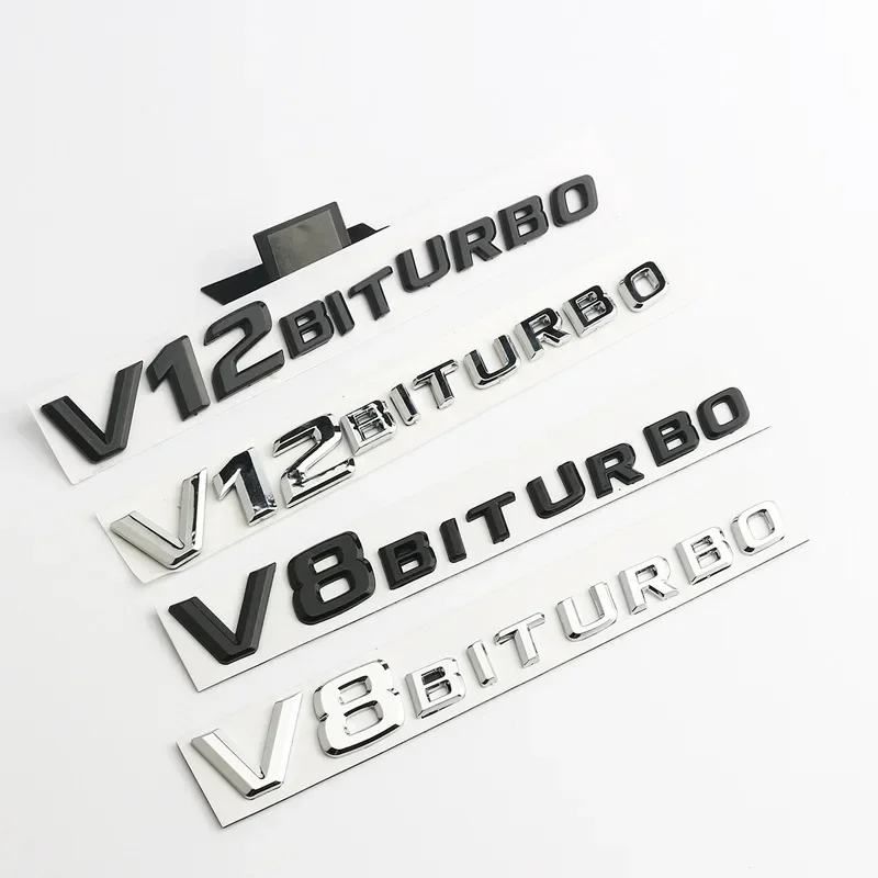 3D Chrome Black V8 V12 BITURBO Lettering Fender Emblem Badge Sticker for Mercedes Benz AMG logo E63 CL63 CLS63 G63 ML63 S63 SL63