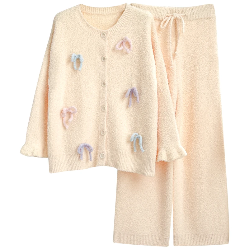 New girls' pajamas with bow ties for home wear and sleepwear; sweet student set