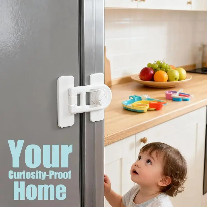@*Self Adhesive Child Safety Refrigerator Locks No Drill Anti-Pinch Cabinet Drawer Locks for Baby Proofing Home