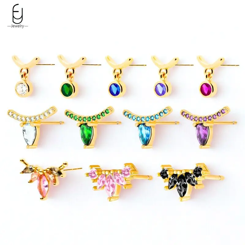 

Colorful Zircon 925 Sterling Silver Needle Flowers/Circular Stud Earrings for Women Fashion Pierced Earrings Fine Jewelry
