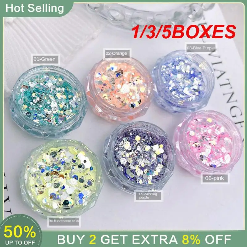 1/3/5BOXES Sequins Easy To Operate Explosive And Luxurious Style Candy Color Sequins Nail Glitter Nail Trim Sequins