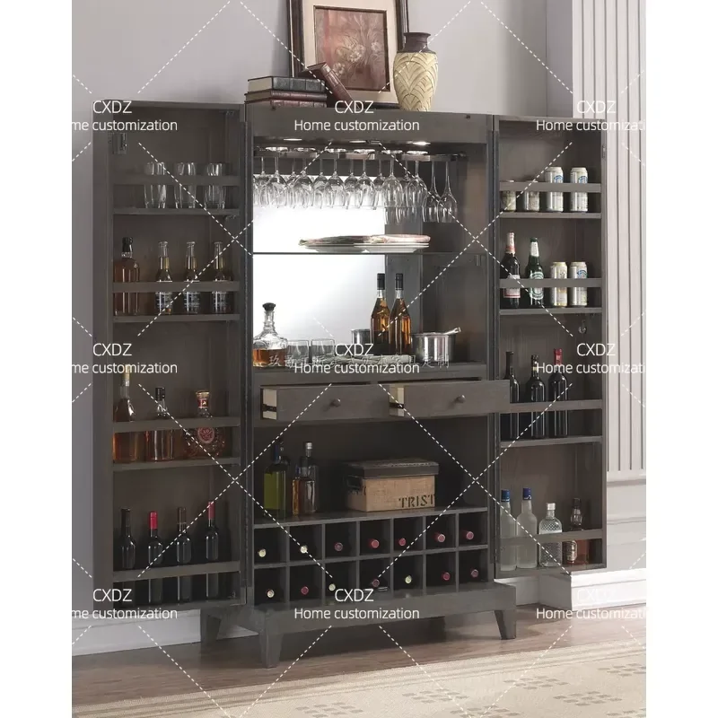 High End Custom Classical Retro All Solid Wood Red Wine Cabinet Storage Cabinet