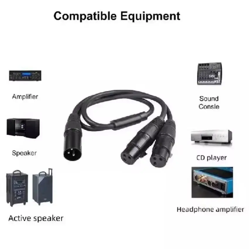 1PCS 3pin XLR Male to Dual Female Y Splitter Cable Foil+Braided Shielded For Microphone Mixer Amplifier 50cm