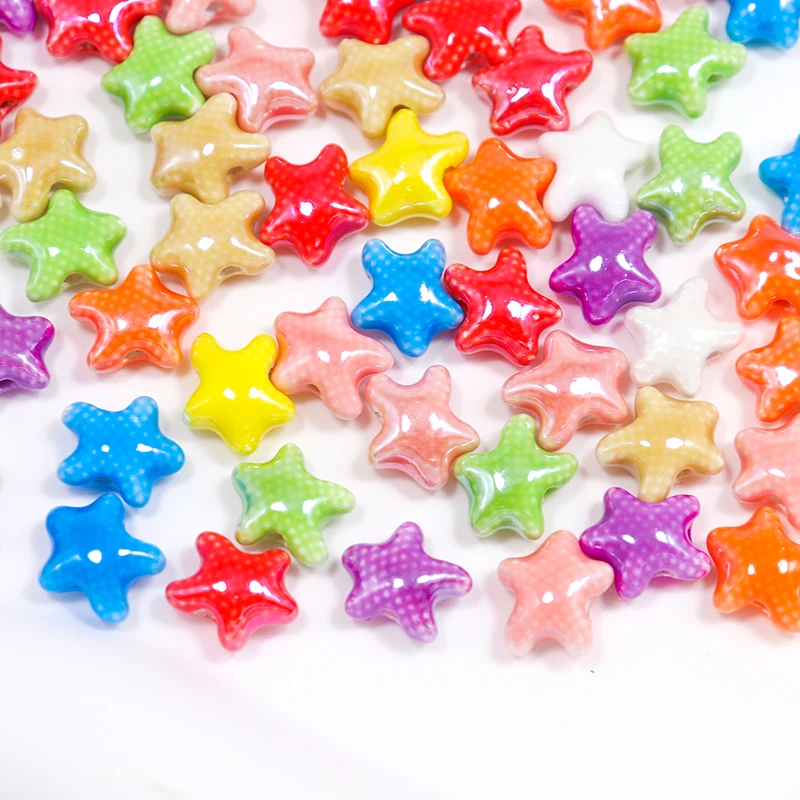 Cerâmica Starfish Beads para Fazer Jóias, Mini Pulseira, Colorido Sea Star Spacer, Porcelana Beads, Artesanato Acessórios, 15PCs