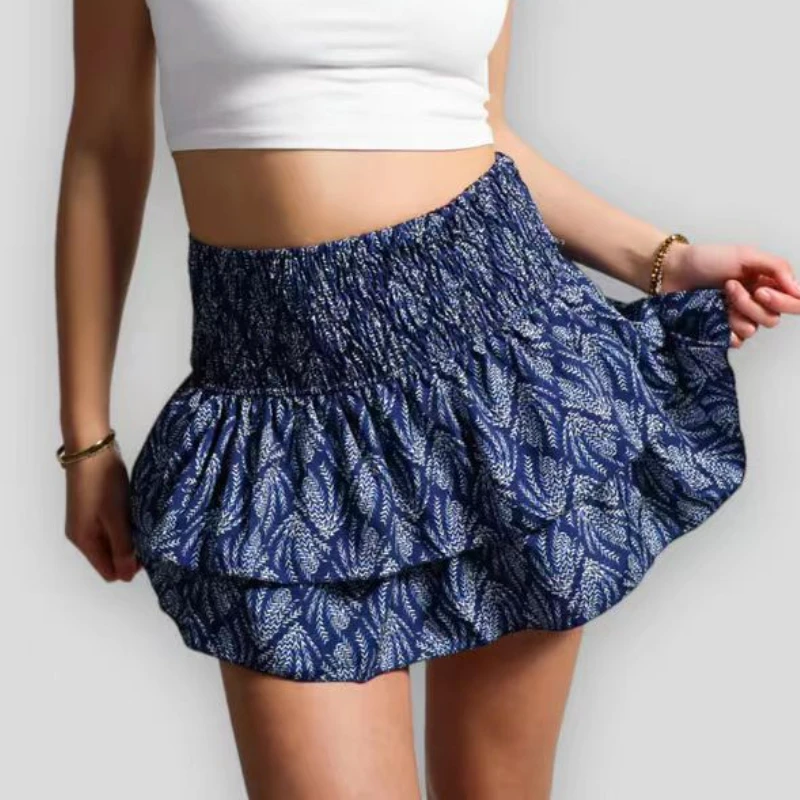 

Floral Pleated Short Skirt For Women 2024 Summer Vintage Women's High Waist Ruffle Mini Skirt Female Vacation Bohemian Dress