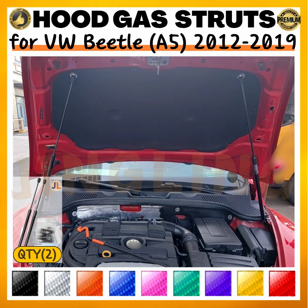 Qty(2) Hood Struts for VW Beetle (A5) 2012-2019 Front Bonnet Modify Gas Springs Shock Absorbers Lift Supports Dampers