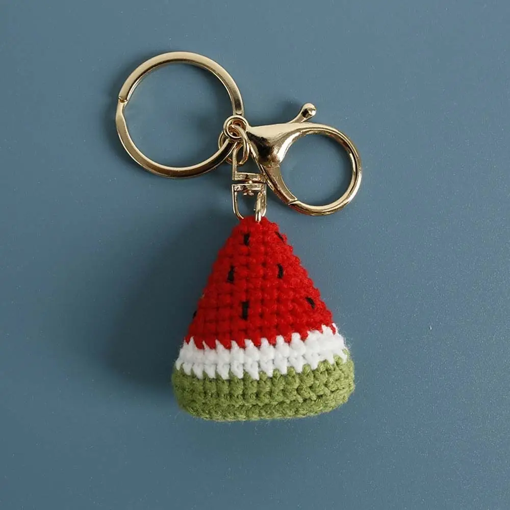 Fashion Knitted Watermelon Pendant Handmade Fruit Series Weaving Keychain Mini Cute Wool Crochet Pendant Bag Charm