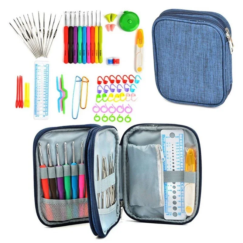 72-teiliges Griff-Set aus Aluminium für Häkelnadeln, Garn, Stricksticks, Nadeln, Nähzubehör, Sicherheitsnadel, Messen, Lineal, Nähbox