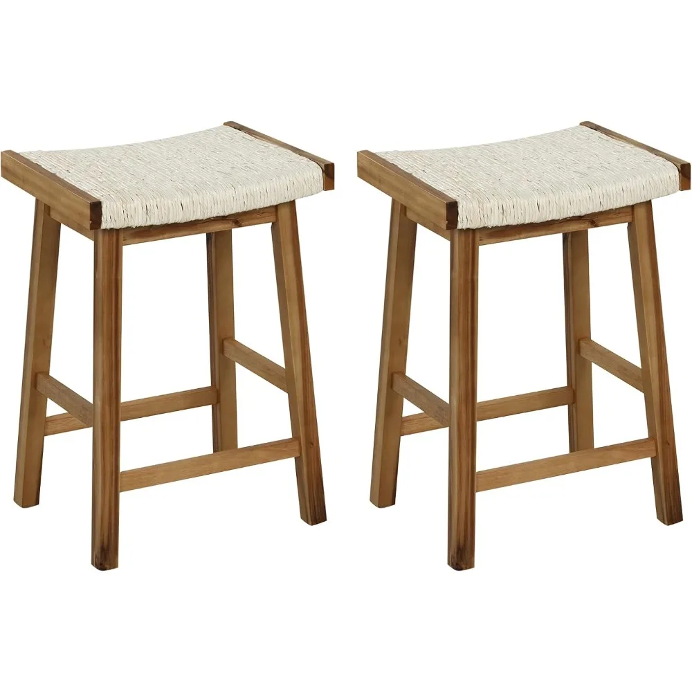 

Набор обеденных табуретов-седла из 2 шт., стулья высотой 25,5 дюймов с плетеным сиденьем из морских водорослей, каучуковое дерево, каркас из дерева акации