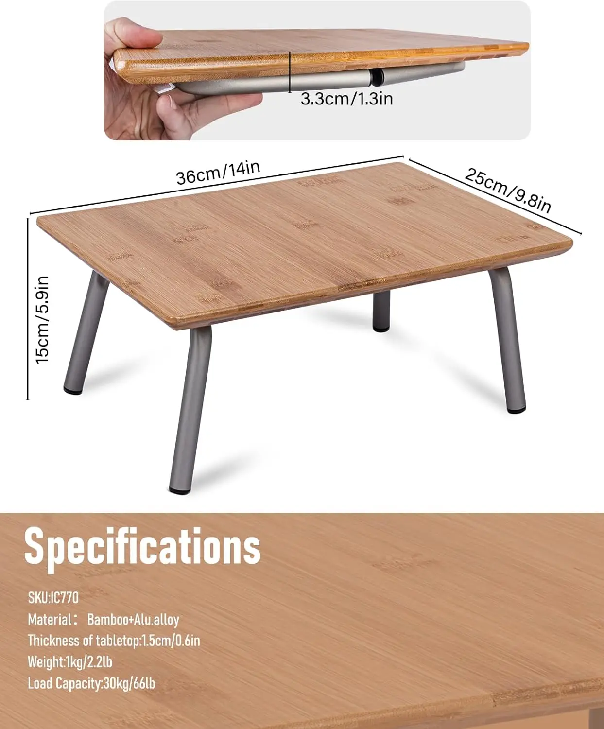 Light Small Folding Bamboo Table for Beach Camping Picnic Tray Table