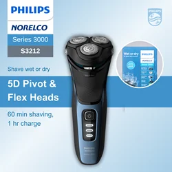 Philips Norelco Razor série 3000 S3212, cabeças pivô e flexíveis 5D, barbear úmido ou seco, lâminas ComfortCut, barbear de 60 minutos, carga de 1 horas