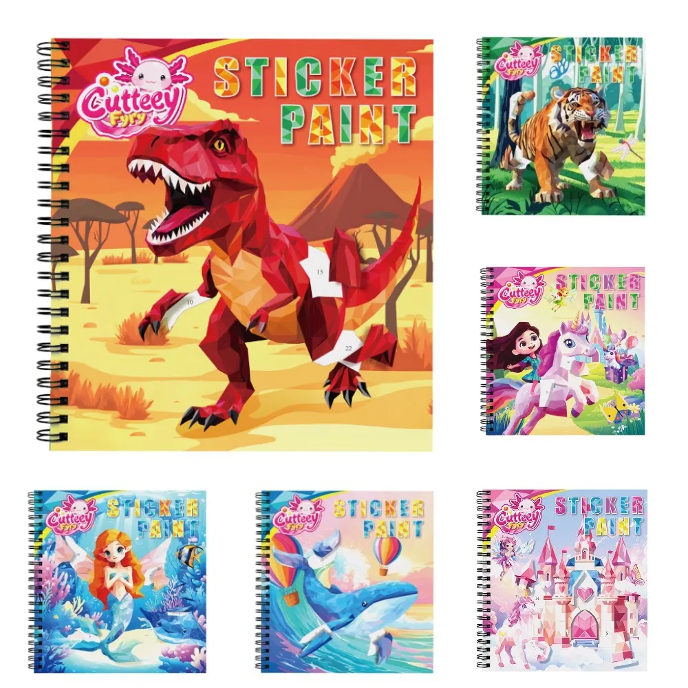 

1/2/3/6pcs Sticker Paint Story Books for Kids Ages 4-10 Dinosaur Unicorn Paint by Stickers by Numbers Party Boys Birthday Gifts