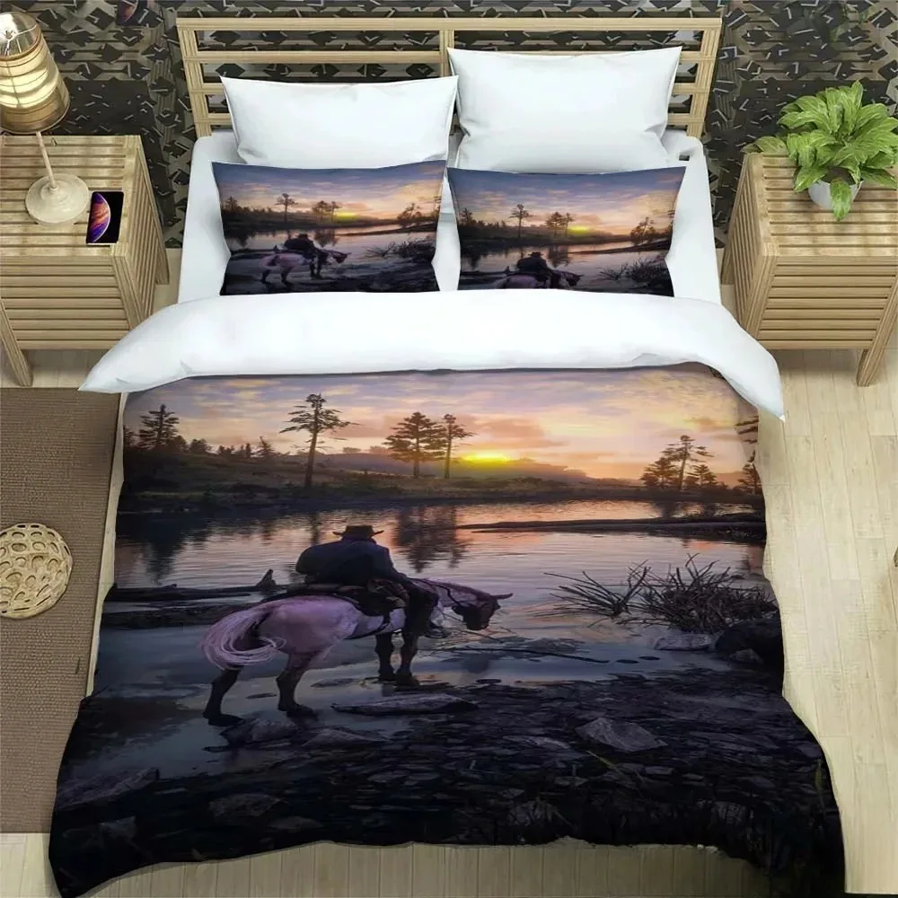

Anime Quilt Cover Red Dead Redemption Bedding Set,Children's Soft Bed Cover,Single Double Full King Bed King Bed Set
