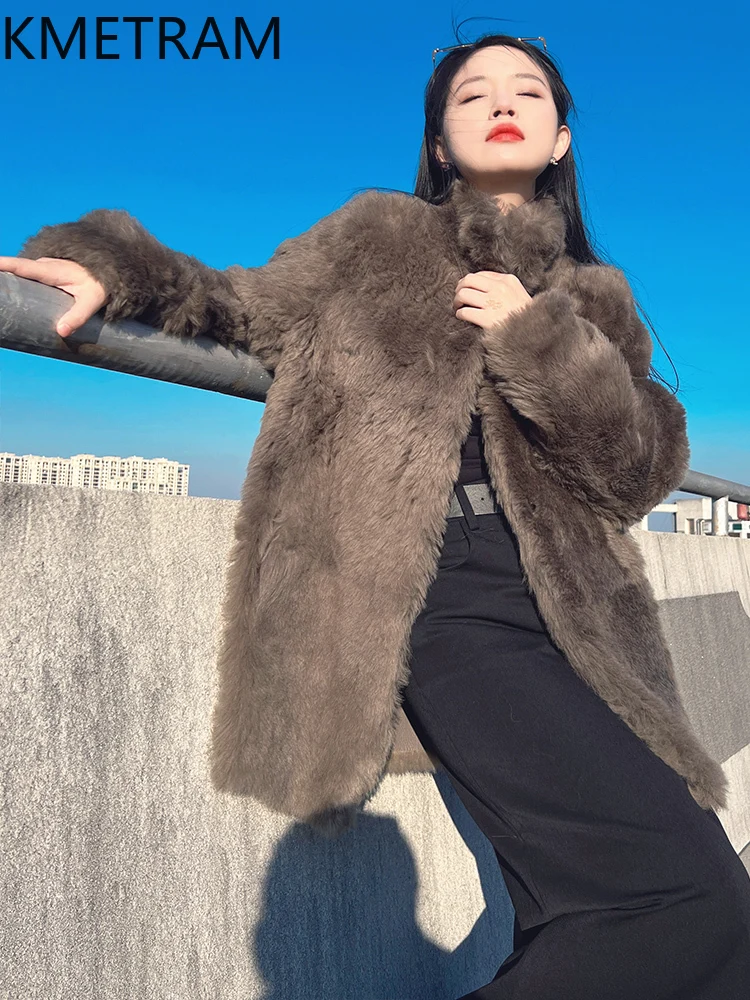 천연 양털 양피 양면 퍼 재킷 여성 고급 겨울 따뜻한 스탠드 칼라 리얼 퍼 코트 여성 의류 2025