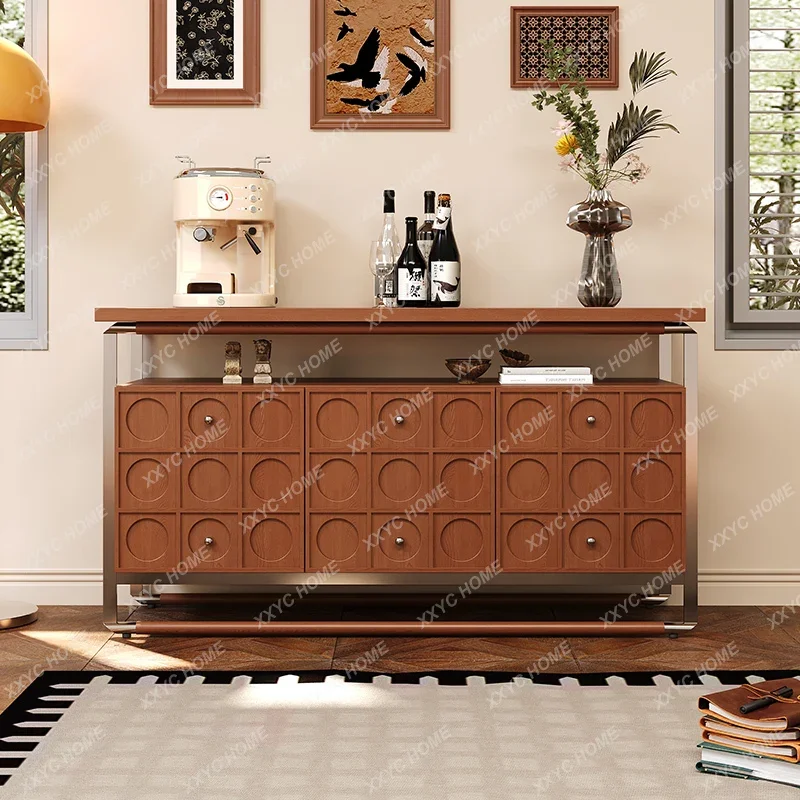 

Retro dining side cabinet integrated against the wall, high-end solid wood storage side cabinet