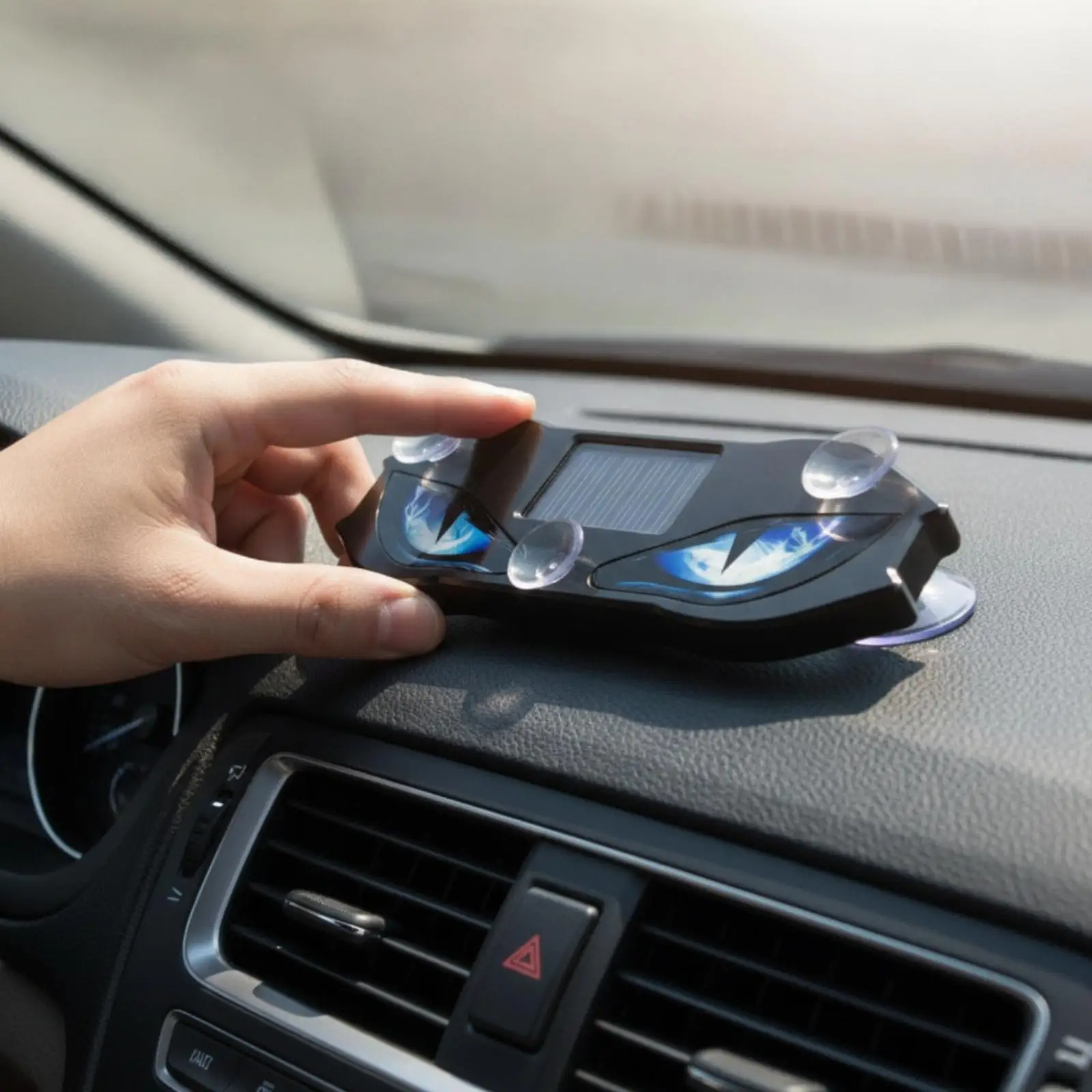 Rechargeable LED Mood Light for Car Windshield with Secure Suction Cup Mount Solar Powered Eye Lamp