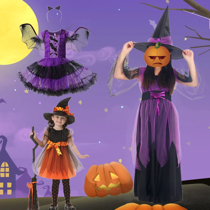 Costume d'halloween pour enfants, cape de sorcière, costume de cosplay, petite fête