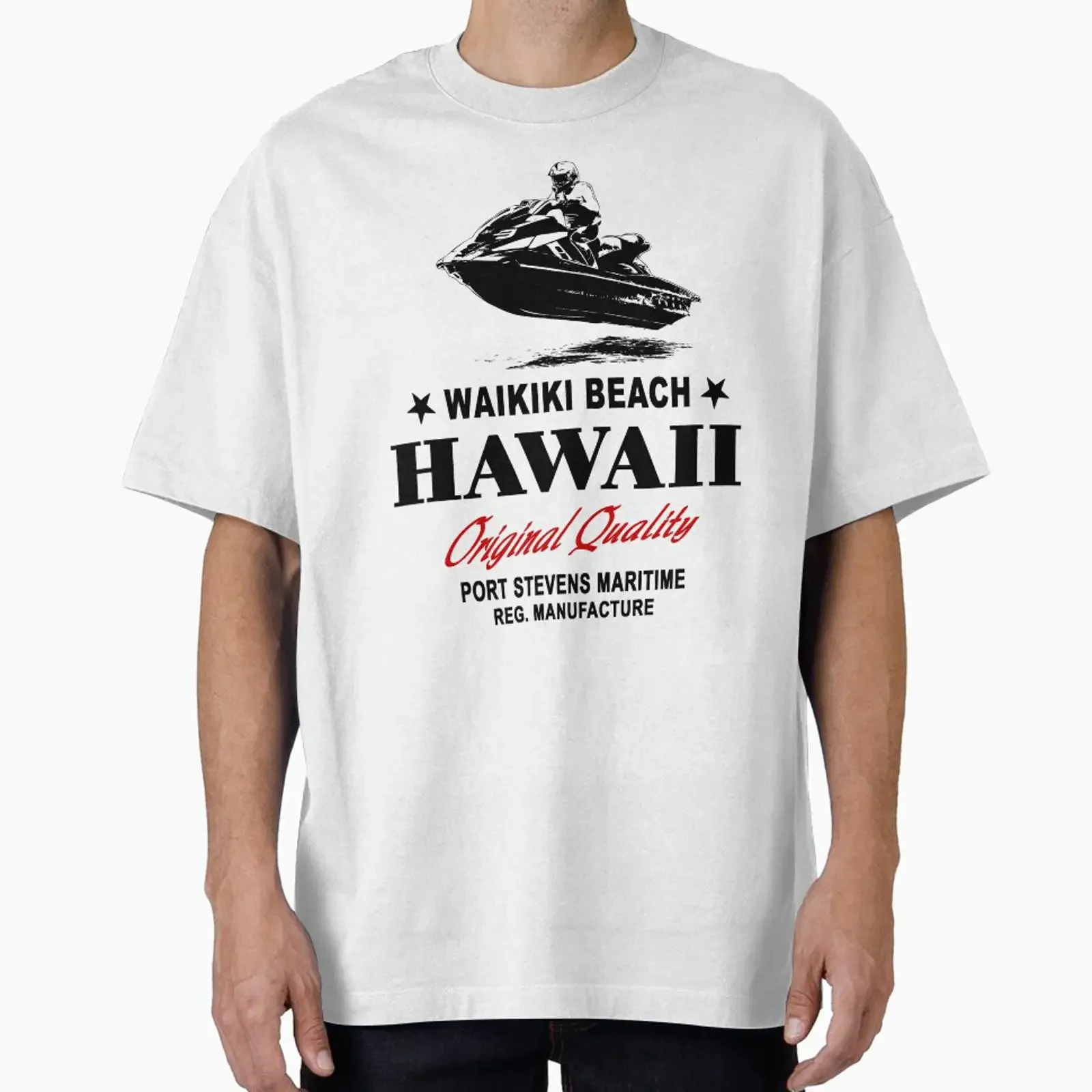 Hawaii Honolulu Jetski designed and sold by Port Stevens vintage Washed fashion Soft graphic Stretched Casual homme Unisex