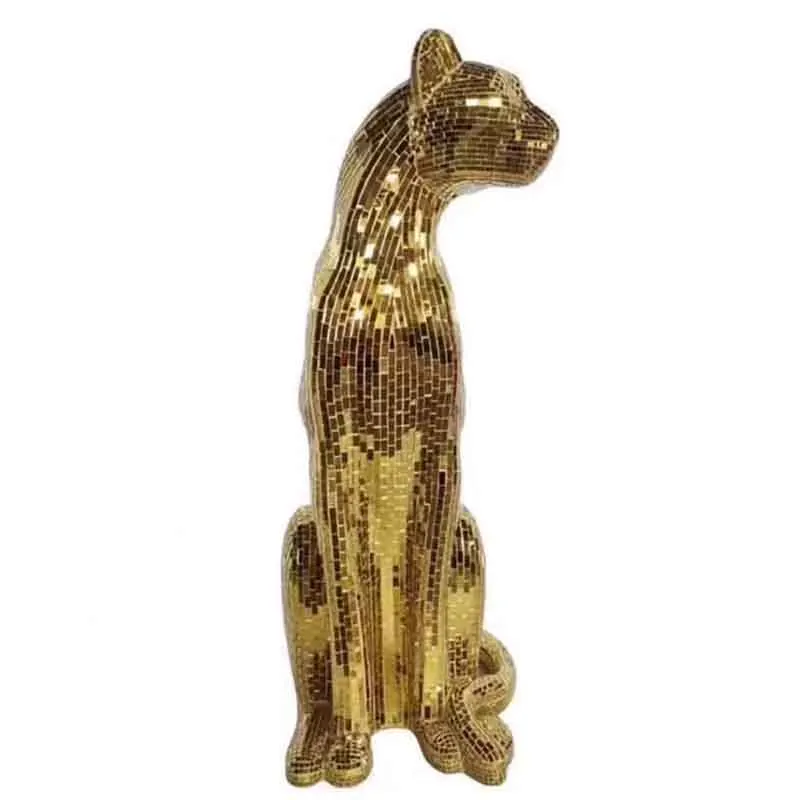 o*-Leopard Sculpture Ornament, Glitter Glass Leopard Statue, Animal Cheetah Crafts, Nordic Room Decoration, Artwork
