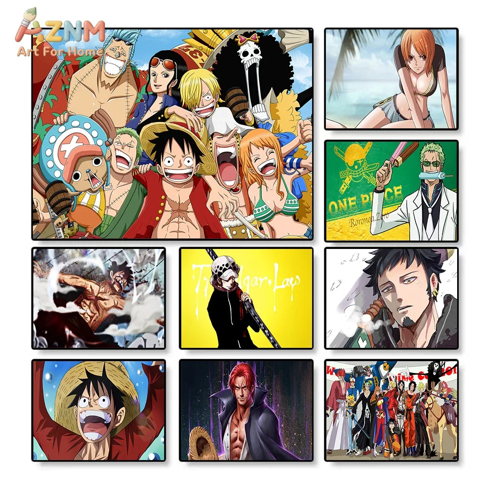 AZNM Lienzo Decorativo de Anime One Piece, Estilo Manga, Impresión HD sin Marco, con Personajes como Luffy, Zoro, Nami, Sanji, Law y Shanks