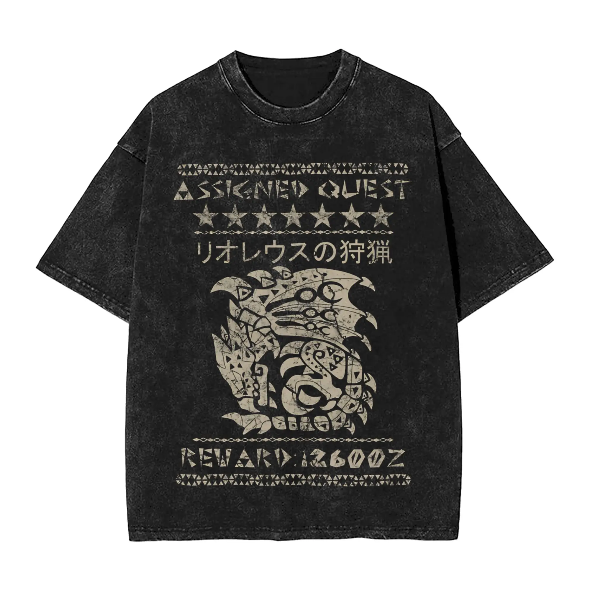 Camiseta Monster Hunter Hippie com estampa de missão, camisetas de manga curta Y2K retrô, tops de verão em algodão com gola redonda, roupas oversized.