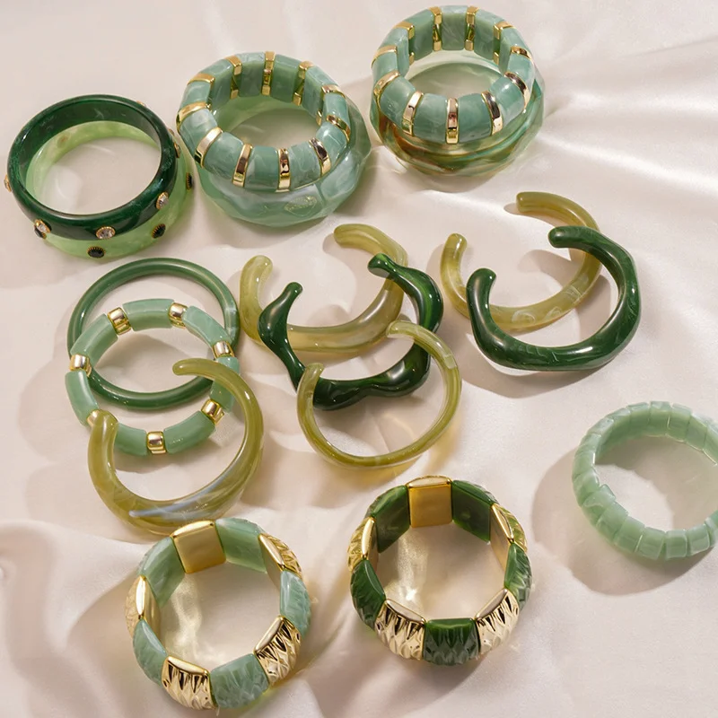 Vintage Acrylic Cuff Bracelet Irregular Geometric Wide Bangles for Women Men Smudge Open Bracelets Party Jewelry New Gifts