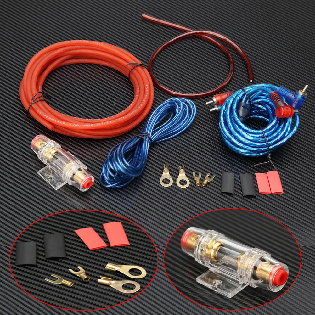 Cavo subwoofer per auto 1500/2000W 8GA Kit di cablaggio per altoparlanti audio per auto Cavo di alimentazione RCA Portafusibili da 60 AMP Linea audio per auto Ricambi auto