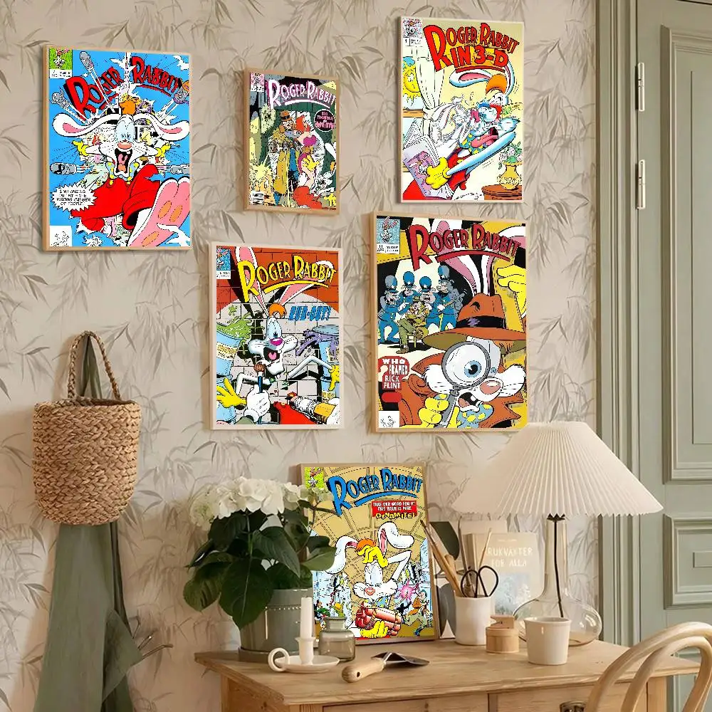 1PC Cartoon Roger Rabbit Poster Self-adhesive Wall Art Mural Art Waterproof Sticker For Bar Room Decor High Quality Print Gift