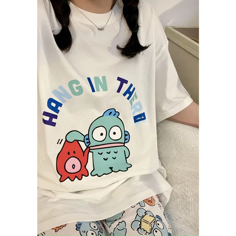 

Mermaid Hanton Ugly Fish Pure Cotton Pajama Women's Spring/Summer Short Sleeve Cartoon Cute Round Neck Hoodie Home Clothes