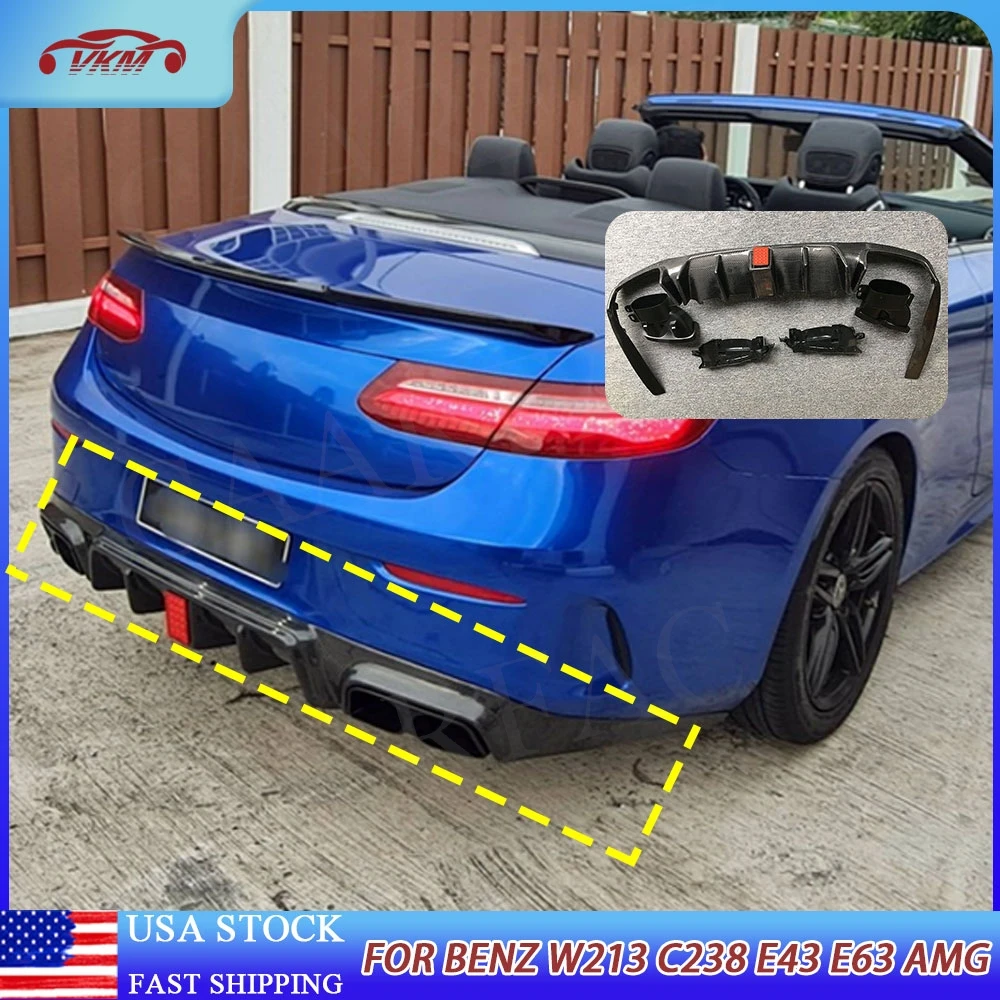 

Carbon Fiber Rear Bumper Diffuser with Steel Exhaust Muffler Tips for Benz E Class W213 C238 E43 E63 2017+