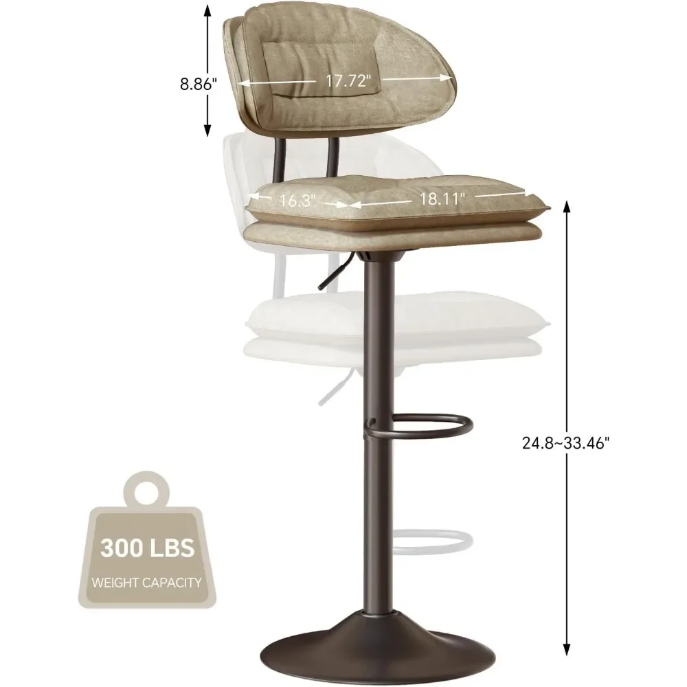 Modern Bar chair, Ergonomic Upholstered Bar Stools with Back, Adjustable Double-Layer Counter Stools, Swivel Barstools